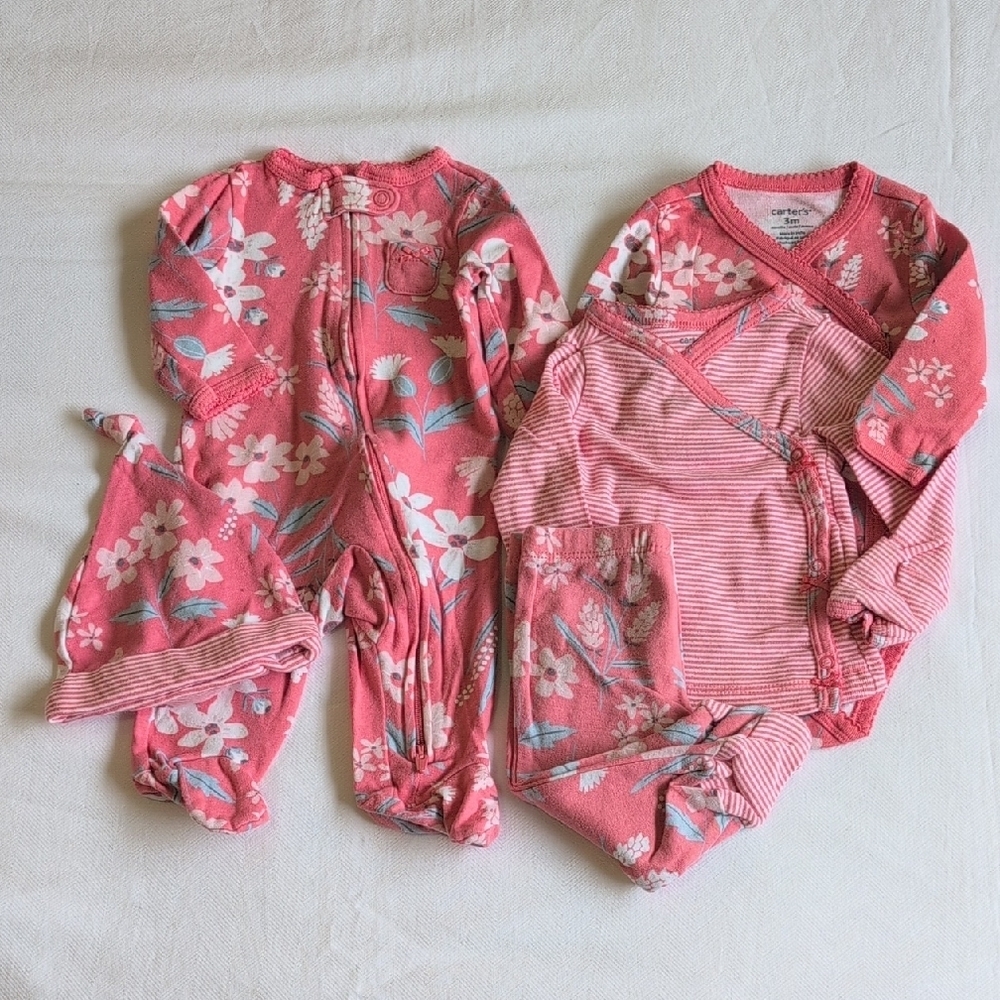 Carter's Baby Girl 3M Floral Pink Kimono Bodysuit Sleeper Set 5Pc